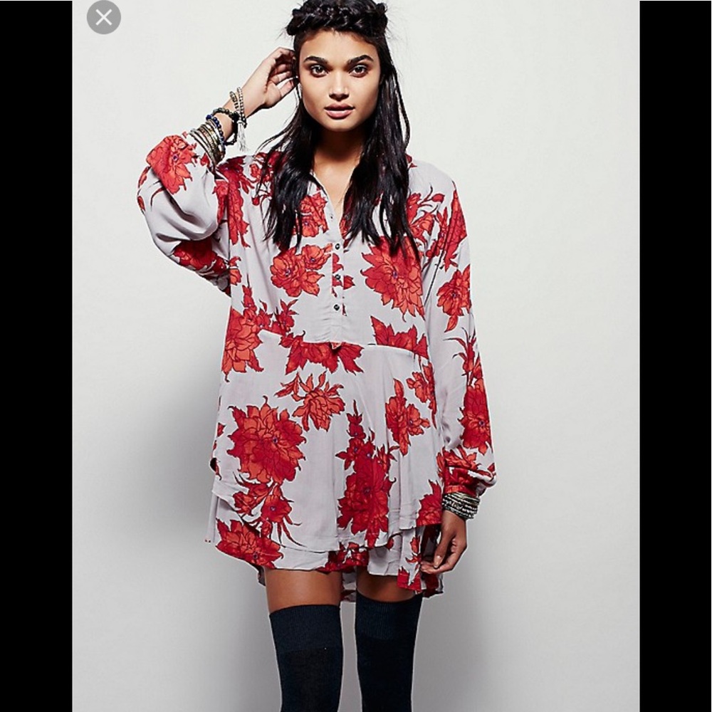 Free people floral print shirt dress sz M